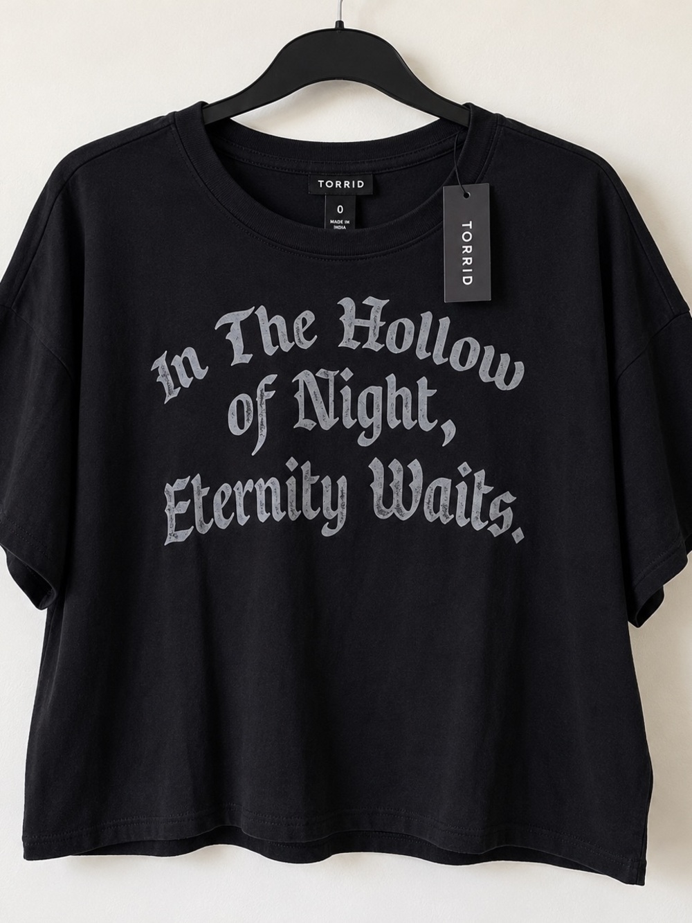 Torrid Nightfall Heritage Jersey Crop Tee Black Size 0/L NWT
